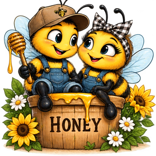 Two happy bees sharing a honey-filled moment.
