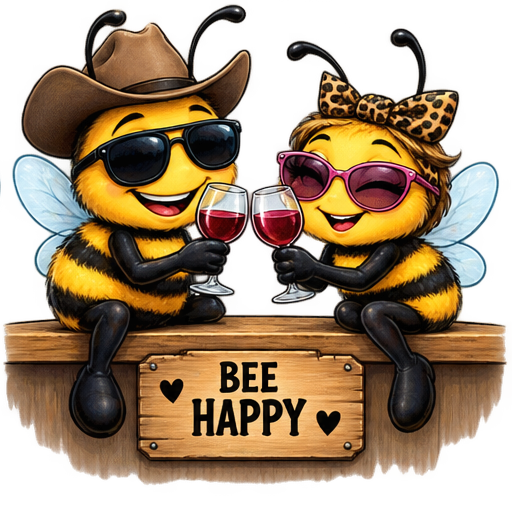 A cheerful bee couple raising their glasses.