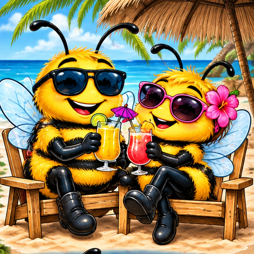 A tropical bee couple enjoying a sunny getaway.