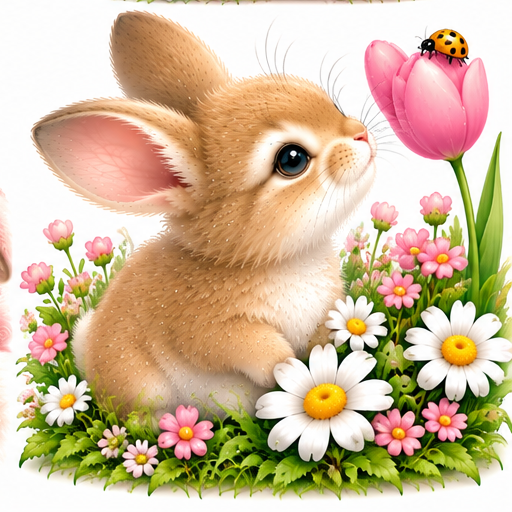 Tulip Friendship — soft fluffy bunny design