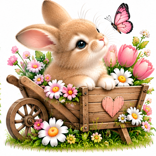 Wheelbarrow of Love — soft fluffy bunny design