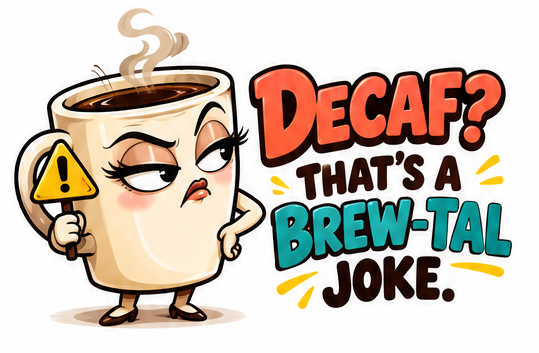 Decaf? That’s a Brew-tal Joke. coffee apparel design