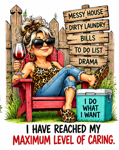 Maximum Level of Caring. A sassy woman relaxing with a glass of wine and doing what she wants.