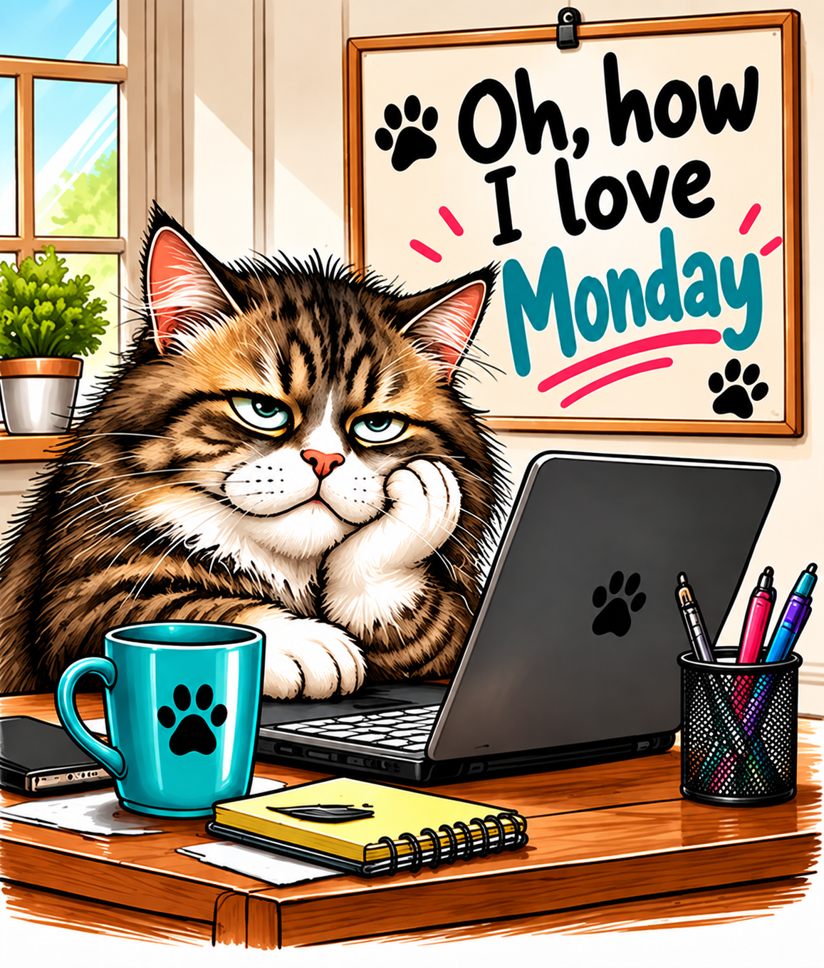 Oh, how I love Monday. An unimpressed cat, a cup of coffee, and a little Monday sarcasm.