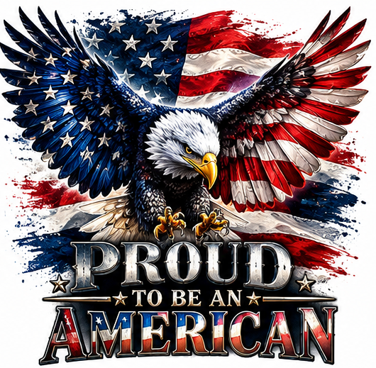 A powerful eagle with wings spread in red, white and blue. Proud to be an American.